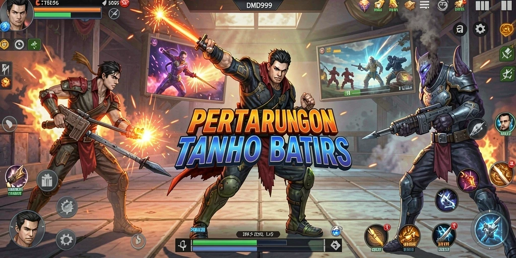 Screenshot DMD999 menampilkan pertarungan seru antara dua karakter kuat.