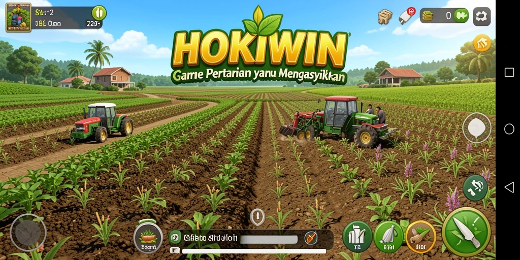 Tampilan gameplay HOKIWIN yang menampilkan suasana bertani yang indah.