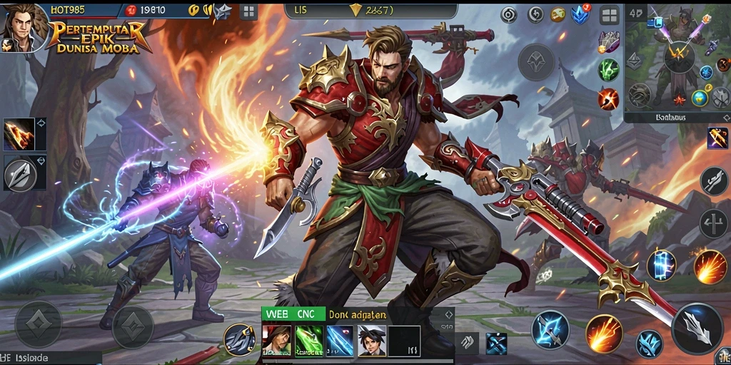 Gameplay menarik dan intens di HOT985, aksi MOBA seru.