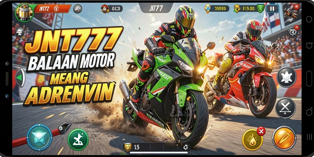 Gambaran visual mendebarkan dari gameplay balapan motor JNT777.