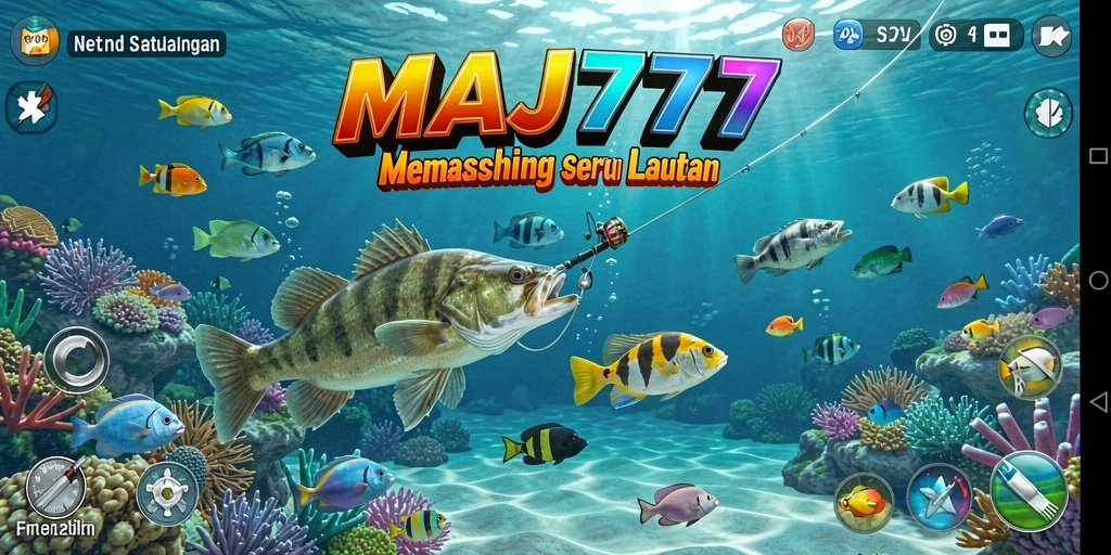Screenshot MAJ777 menampilkan aksi seru saat memancing di laut yang luas.