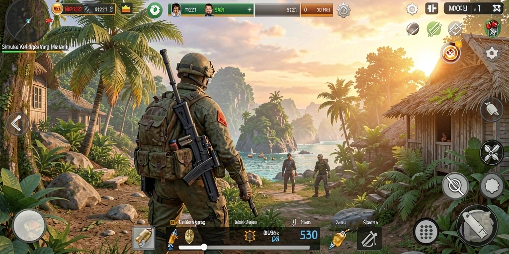 Screenshot MPO1221 menampilkan karakter berinteraksi dalam lingkungan simulasi yang kaya.