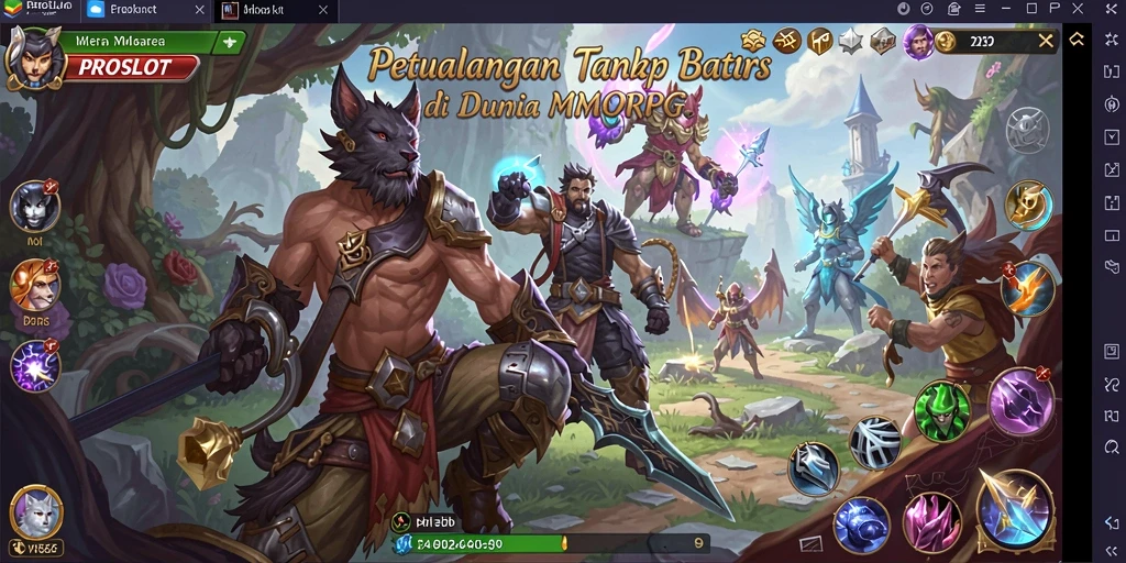 Tangkapan layar menunjukkan aksi seru di dalam game MMORPG PROSLOT.