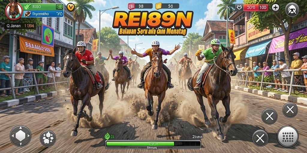 Screenshot gameplay RI889 menampilkan aksi balapan yang intens.