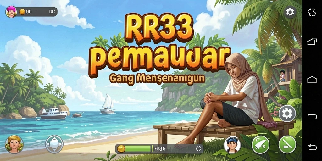 Screenshot utama RR33 menunjukkan gameplay penuh warna dan interaktif.