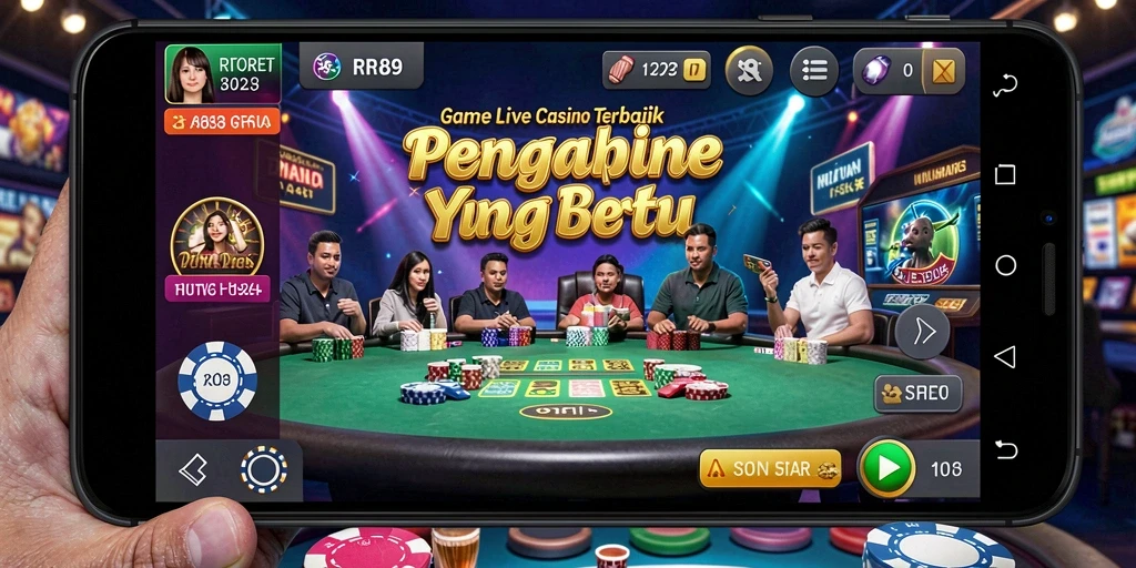Screenshot gameplay RR89 menampilkan dealer nyata dan suasana kasino yang mendebarkan.