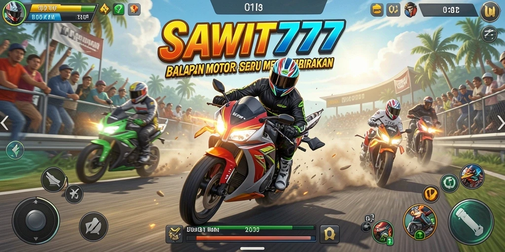 Menampilkan gameplay seru balapan motor di SAWIT777.