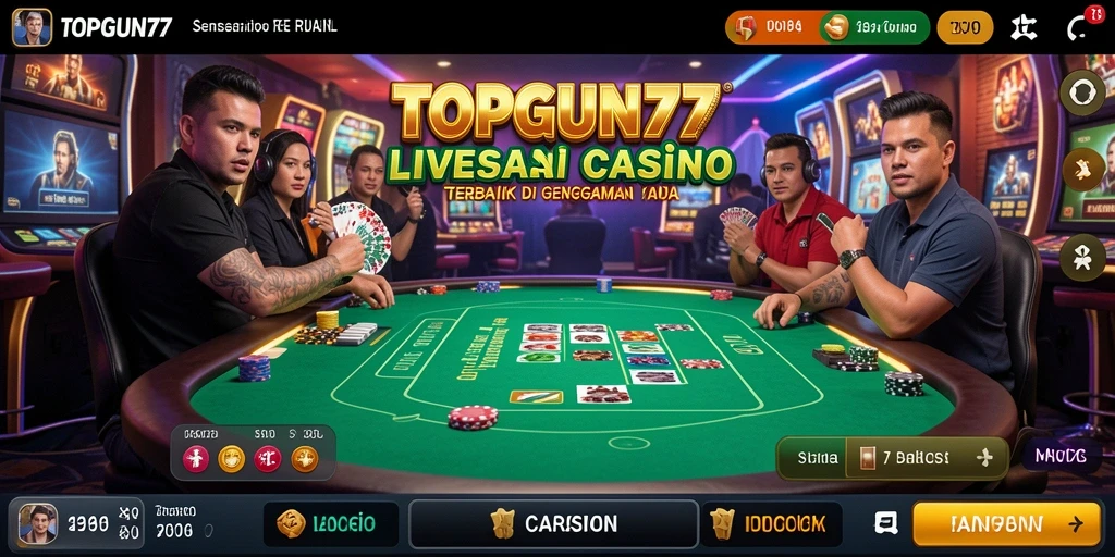 Screenshot gameplay Live Casino TOPGUN77 menampilkan dealer profesional dan permainan yang mendebarkan.