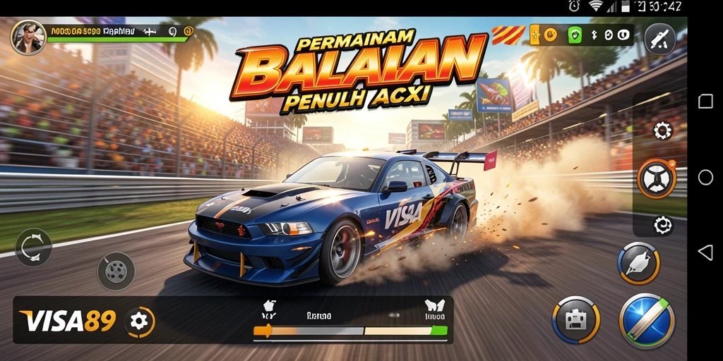 Screenshot gameplay VISA89 menampilkan aksi balapan yang mendebarkan.
