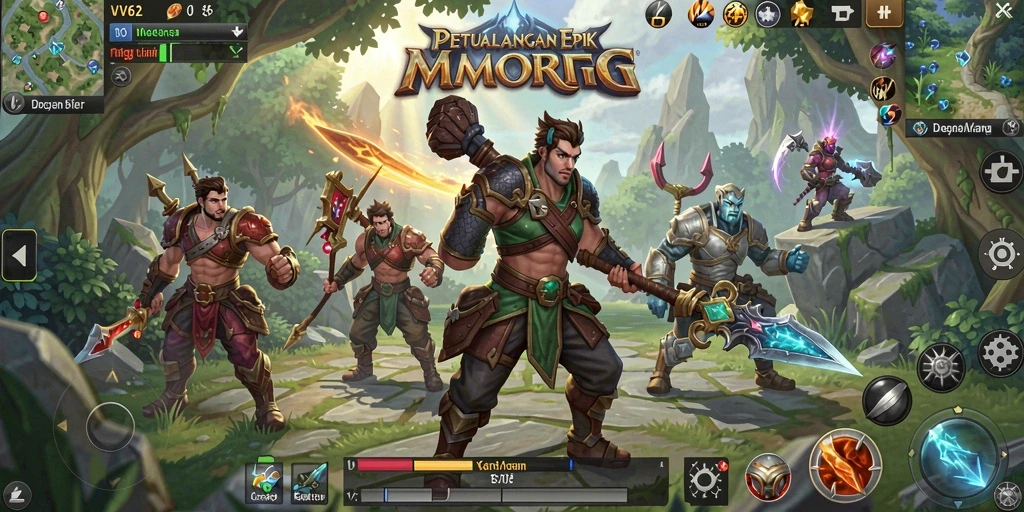 Screenshot gameplay VV62 menunjukkan aksi seru dalam pertempuran MMORPG.