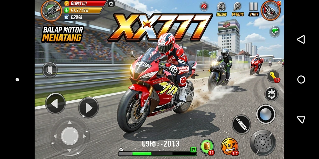 Gameplay action balap motor yang mendebarkan dan cepat.