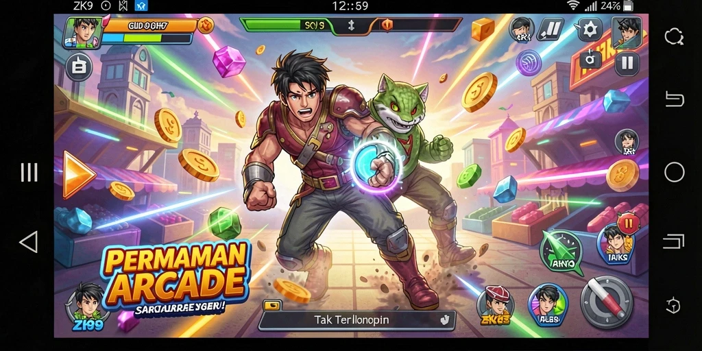 Screenshot gameplay ZK9 yang menampilkan aksi seru dalam game Arcade.